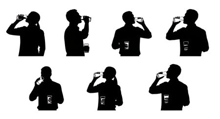 Black Solid Bartenders Drinking Water Set of Six on White Background isolated on plain white background.のイラスト素材