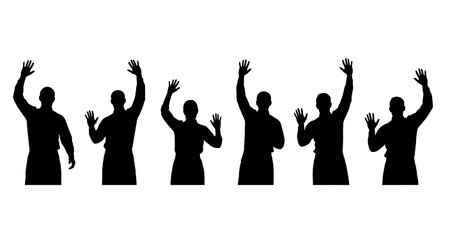 Black Solid Bartenders Waving Goodbye Set of Six on White Background isolated on plain white background.のイラスト素材