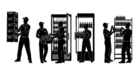 Black Solid Beverage Sales Reps Stacking Crates Set of Six on White Background isolated on plain white background.のイラスト素材