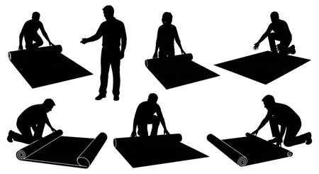 Black Solid Carpet Showroom Salespeople Rolling Set of Six on White Background isolated on plain white background.のイラスト素材