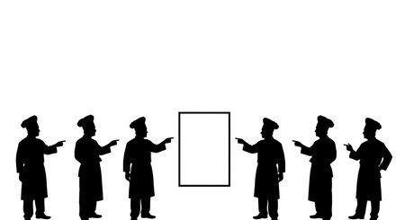 Black Solid Chef Pointing Menu Silhouettes Set of Six isolated on plain white background.のイラスト素材