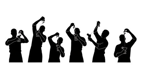Black Solid Bartenders Expressing Citrus Oils Set of Six on White Background isolated on plain white background.のイラスト素材