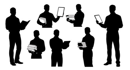 Black Solid Educational Sales Rep Silhouettes Set of Six isolated on plain white background.のイラスト素材