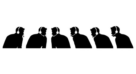Black Solid Male Customer Care Specialists Silhouettes Set of Six isolated on plain white background.のイラスト素材