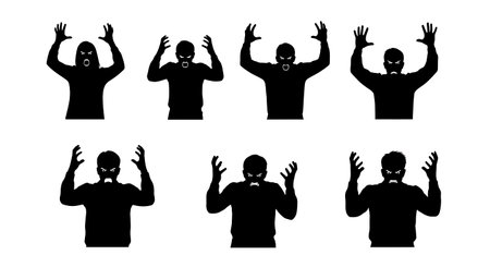 Black Solid Frustrated Agent Silhouettes Set of Six isolated on plain white background.のイラスト素材