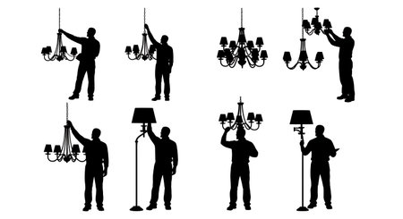 Black Solid Lighting Showroom Reps with Lamps Set of Six on White Background isolated on plain white background.のイラスト素材