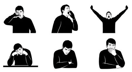 Black Solid Night Shift Operator Silhouettes Set of Six isolated on plain white background.のイラスト素材