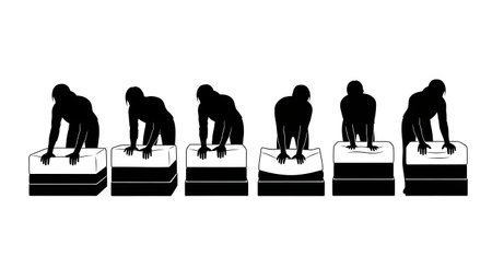 Black Solid Mattress Store Consultants Testing Set of Six on White Background isolated on plain white background.のイラスト素材