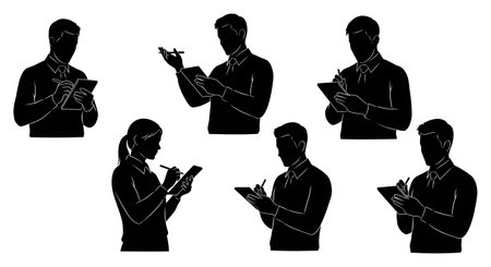 Black Solid Bartenders Taking Orders Set of Six on White Background isolated on plain white background.のイラスト素材