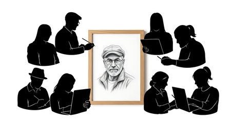 Black Solid Artist Framing Drawing Silhouettes Set of Six on White Background isolated on plain...