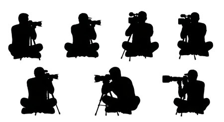 Black Solid Documentary Filmmaker B-Roll Silhouettes Set of Six on White Background isolated on...
