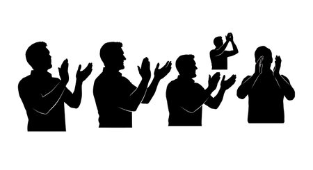 Black Solid Art Directors Clapping Hands Silhouettes Set of Six on White Background isolated on...