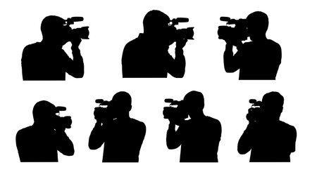 Black Solid Concert Videographer Mirrorless Silhouettes Set of Six on White Background isolated on...