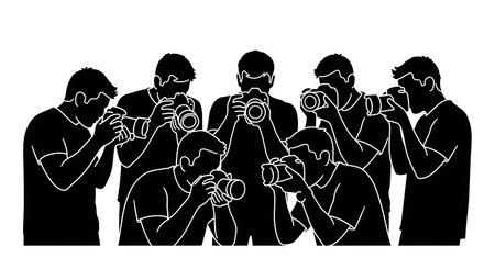Black Solid Photographers Reviewing LCD Screen Silhouettes Set of Six on White Background isolated...