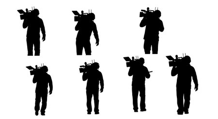 Black Solid Production Crew Shoulder Silhouettes Set of Six on White Background isolated on plain...