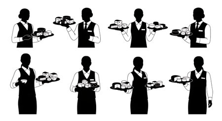 Black Solid Server Cheese Board Silhouettes Set of Six on White Background isolated on plain white background.のイラスト素材