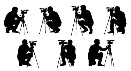 Black Solid Run And Gun Monopod Silhouettes Set of Six on White Background isolated on plain white...