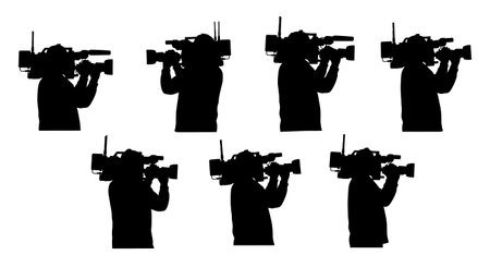 Black Solid Sports Broadcast Shoulder Silhouettes Set of Six on White Background isolated on plain...