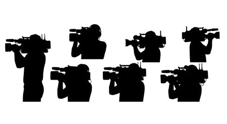 Black Solid Sports Broadcast Shoulder Silhouettes Set of Six on White Background isolated on plain...