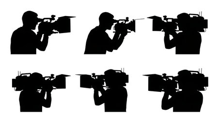 Black Solid Videographers Camera Matte Box Silhouettes Set of Six on White Background isolated on...