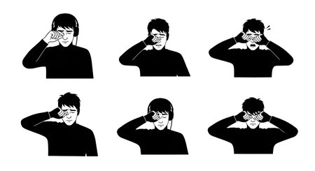 Black Solid Animator Screen Fatigue Silhouettes Set of Six on White Background isolated on plain white background.のイラスト素材