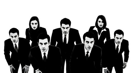 Filled Breaking News Anchors Leaning Forward Six Scenes on White isolated on plain white background.