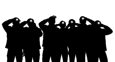 Filled Field Journalists Shielding Eyes Six Actions on White isolated on plain white background.