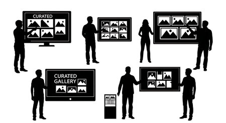 Black Solid Photo Editor Gallery Presentation Silhouettes Set of Six on White Background isolated on...