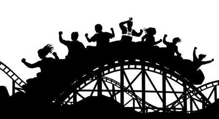 Solid Theme Park Vloggers Roller Coaster Six Scenes on White isolated on plain white background.のイラスト素材