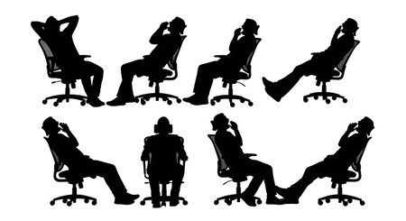Black Solid Video Editor Yawning Silhouettes Set of Six on White Background isolated on plain white background.のイラスト素材