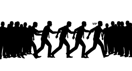 Black Solid Bodyguard Pulling VIP Crowd Silhouettes Set of Six on White Background isolated on plain...