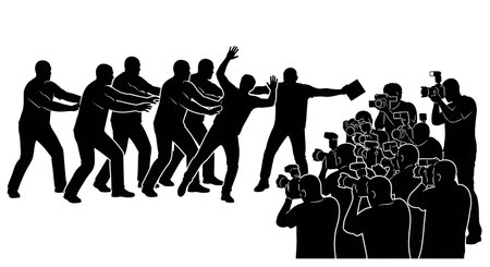 Black Solid Bodyguard Shoving Autograph Seeker Silhouettes Set of Six on White Background isolated...