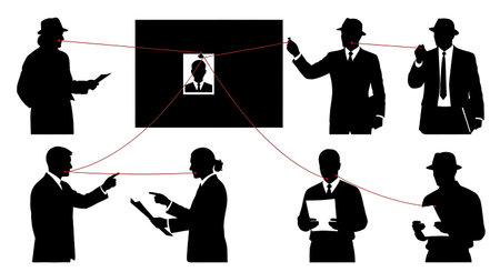 Black Solid Detective Pinning Photo Corkboard Silhouettes Set of Six on White Background isolated on...