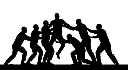 Black Solid Event Security Tackling Fan Silhouettes Set of Six on White Background isolated on plain...