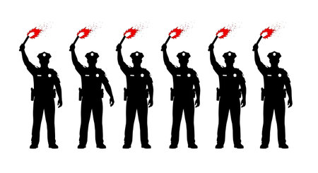 Black Solid Highway Patrol Flare Helicopter Silhouettes Set of Six on White Background isolated on...