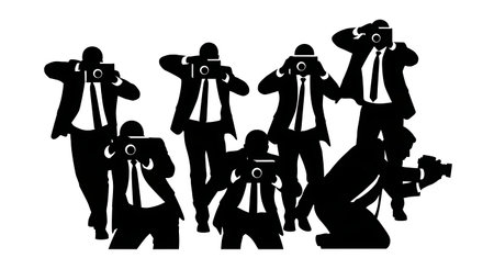 Black Solid Bodyguard Covering Camera Jacket Silhouettes Set of Six on White Background isolated on...