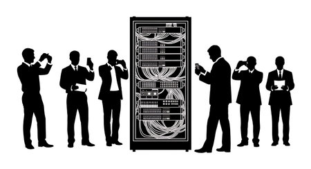 Black Solid Smartphone Photo Server Rack Silhouettes Set of Six on White Background isolated on...