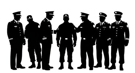 Black Solid Army Officer Patting Shoulder Encourage Silhouettes Set of Six on White Background...