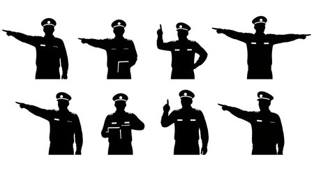Black Solid Navy Hand Signals Silhouettes Set of Six on White Background isolated on plain white...