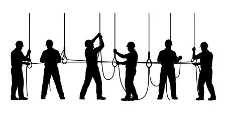 Black Solid Rope Halyard Splicing Mechanic Silhouettes Set of Six on White Background isolated on...