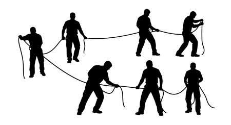 Black Solid Rope Halyard Splicing Mechanic Silhouettes Set of Six on White Background isolated on...