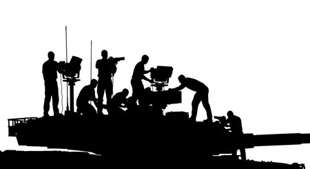 Black Solid Tank Turret Calibration Mechanics Silhouettes Set of Six on White Background isolated on...