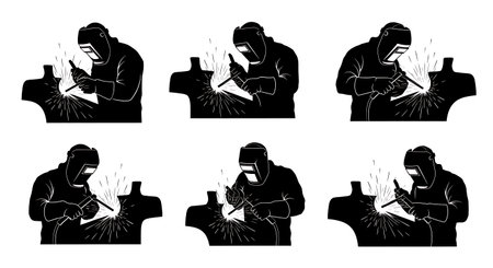 Black Solid Welding Car Frame Mask Mechanic Silhouettes Set of Six on White Background isolated on...