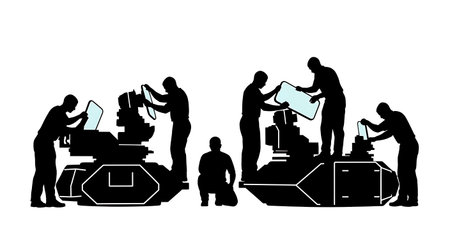 Black Solid Targeting Pod Glass Replacement Mechanics Silhouettes Set of Six on White Background...