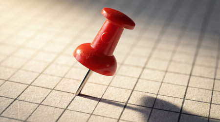 Red Pushpin Embedded in Graph Paper With Dramatic Cinematic Shadow