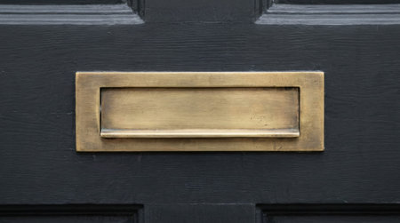 Vintage Brushed Brass Mail Slot On Dark Painted Door Texture