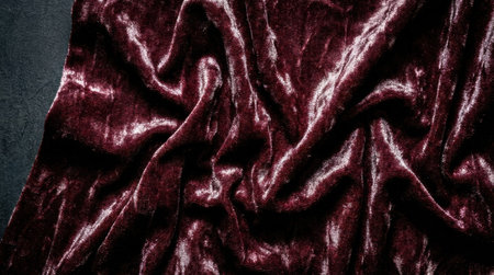 Macro texture background of crushed burgundy velvet fabric