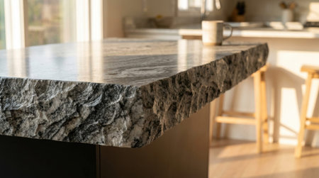 Thick Chiseled Edge of a River White Granite Kitchen Island