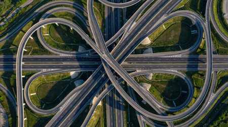 Complex Asphalt Highway Interchange and Overpass Ramp Geometry