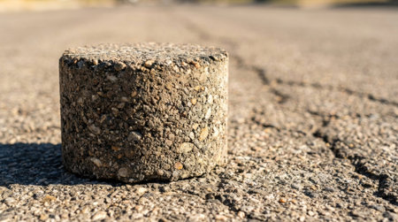 Cylindrical Asphalt Core Sample Sitting on Rough Street